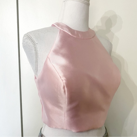 Alyce PARIS 2 PIECES FLORAL EMBROIDERED BROCADE HIGH RISE SKIRT HALTER TOP DRESS - Picture 4 of 10